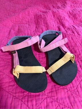 Teva Girl's Pink and Yellow Adjustable Strap Sandals